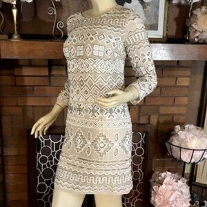 Needle & Thread Long Sleeve Embroidered Beaded Geometric Short  Dress